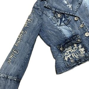 🧥🕺 RAYBAN x LUJ Y2K‎ Blue Denim Jean Jacket | EU Club Scene Sz 4